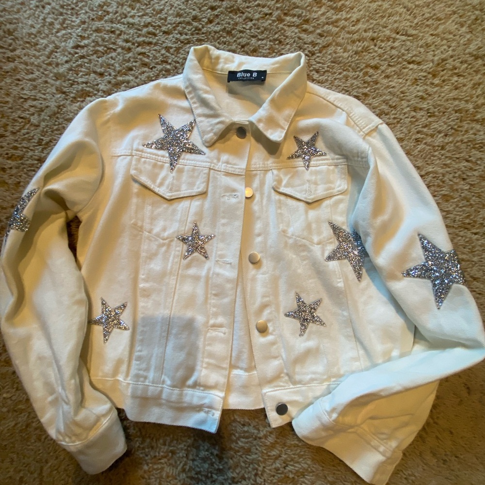 White Star-Embellished Denim Jacket